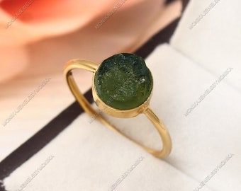 Natural Moldavite Silver Ring Rough Moldavite Ring Healing Moldavite Mateorite Ring Genuine Czech Republic Moldavite Ring Raw Moldavite Ring