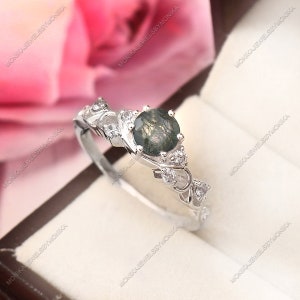 Moss Agate 925 Sterling Silver Promise Ring