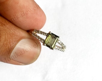 Raw Moldavite Ring: 925 Sterling Silver, Czech Meteorite Gemstone