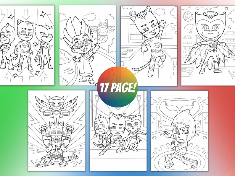 PJ Masks Printable Coloring Activity 17 Instant Download Pdf Pages
