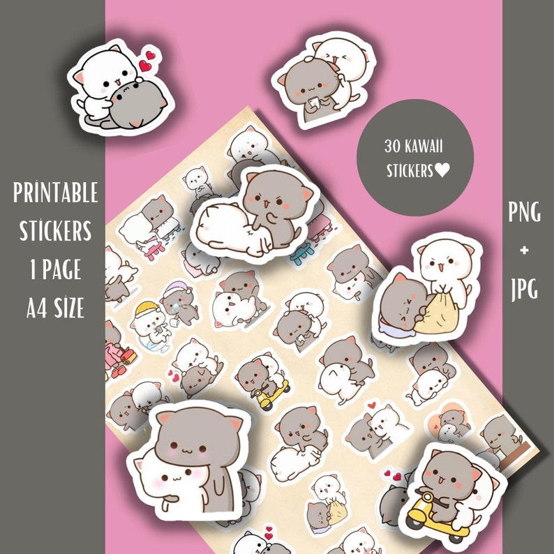Printable Kawaii Cats Stickers Cute Kawaii Cats Stickers. - Etsy