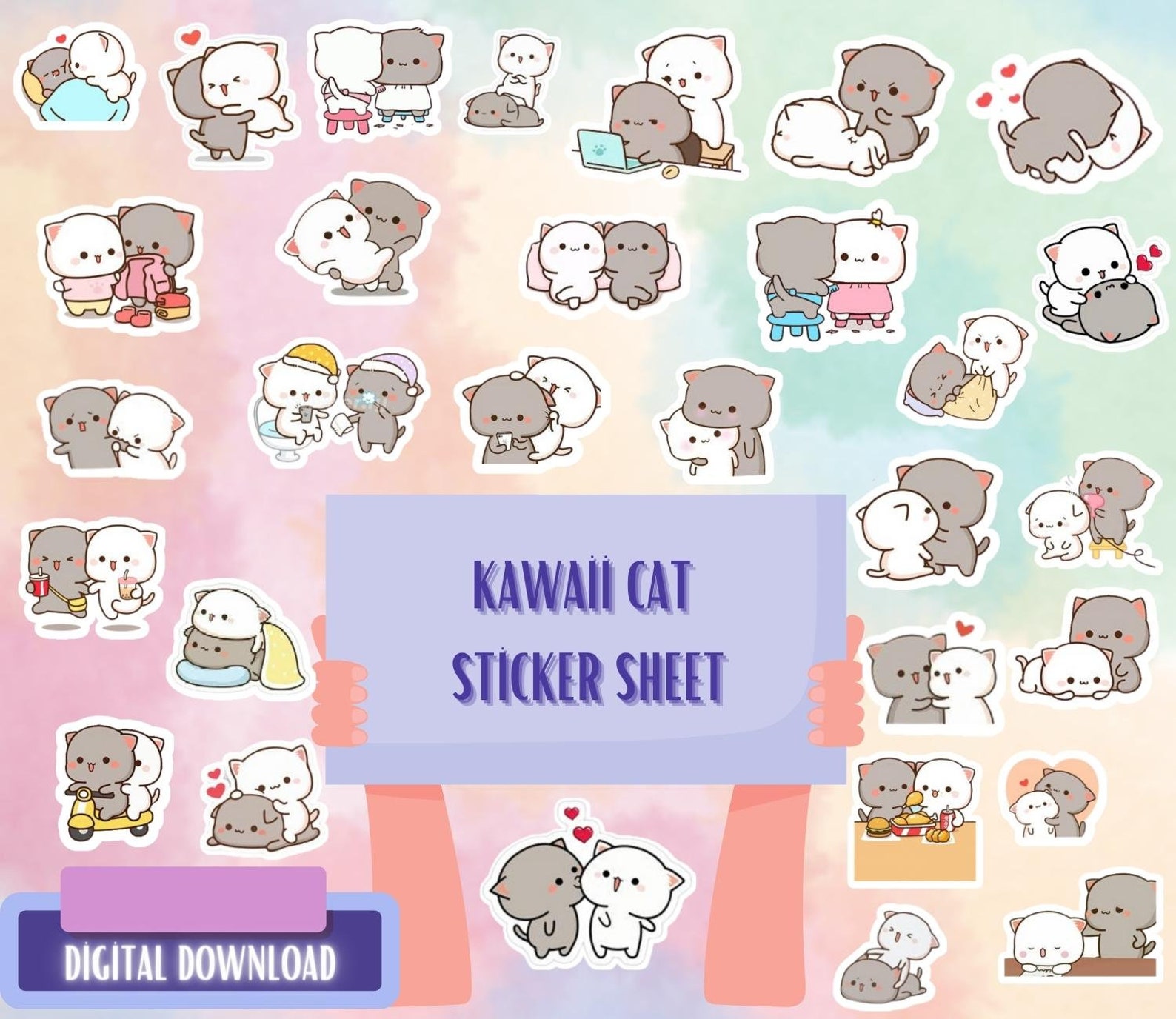 Printable Kawaii Cats Stickers, Cute Kawaii Cats Stickers,couple Kawaii ...