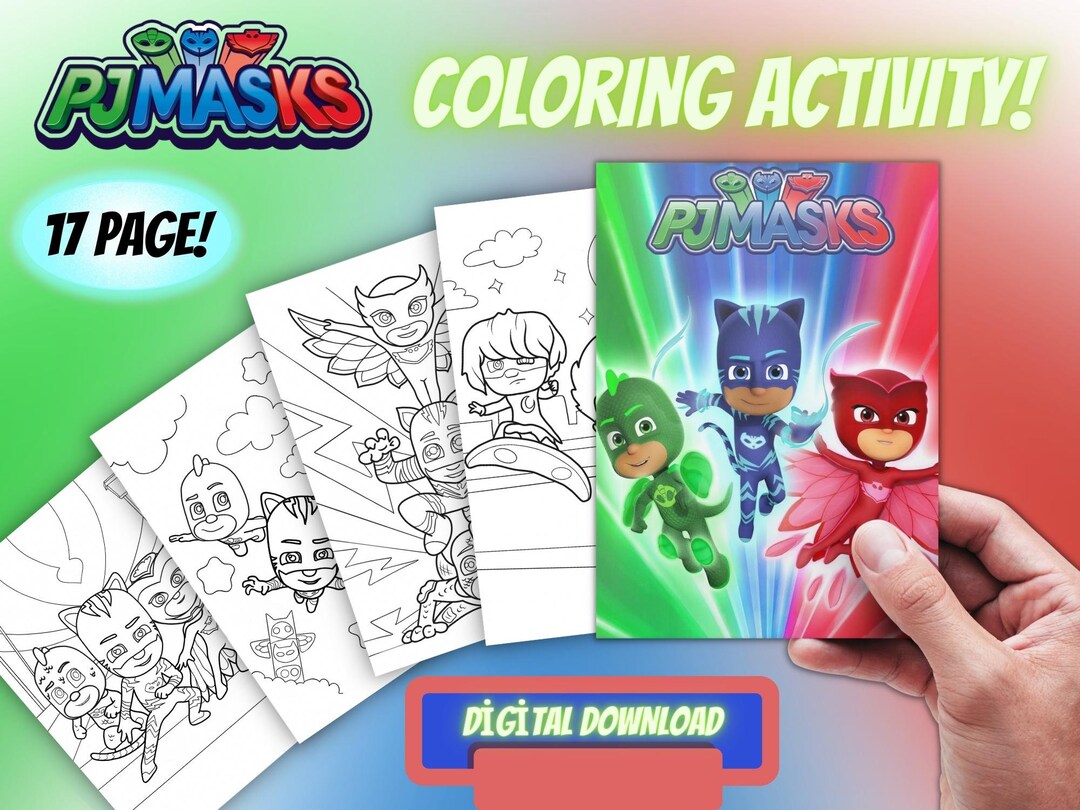 PJ Masks Printable Coloring Activity 17 Instant Download Pdf Pages