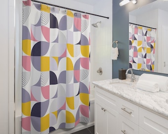 Shower Curtain Scandinavian Abstract Design 180 cm x 187 cm, Bathroom Decoration, Waterproof Curtain
