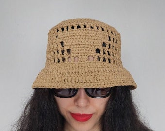 Summer Bucket Hat, Beach Raffia Summer Hat