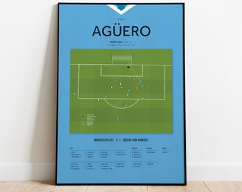 セルヒオ・アグエロのサイン入り、額入りのマンチェスター・シティ写真