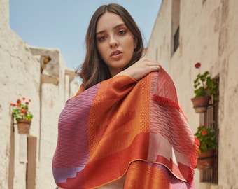 Alpaca Scarf, Lightweight scarf, Peruvian traditional patterns, Premium Alpaca Wool and Silk