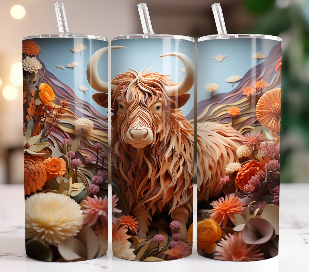 3D Highland Cow Tumbler Wrap 20oz Sublimation 30oz Design - Etsy