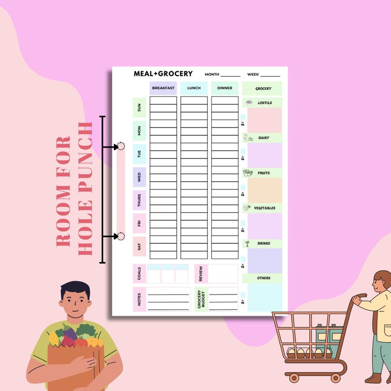 Weekly Meal Planner Printable | Meal Prep Planner with Grocery List ...