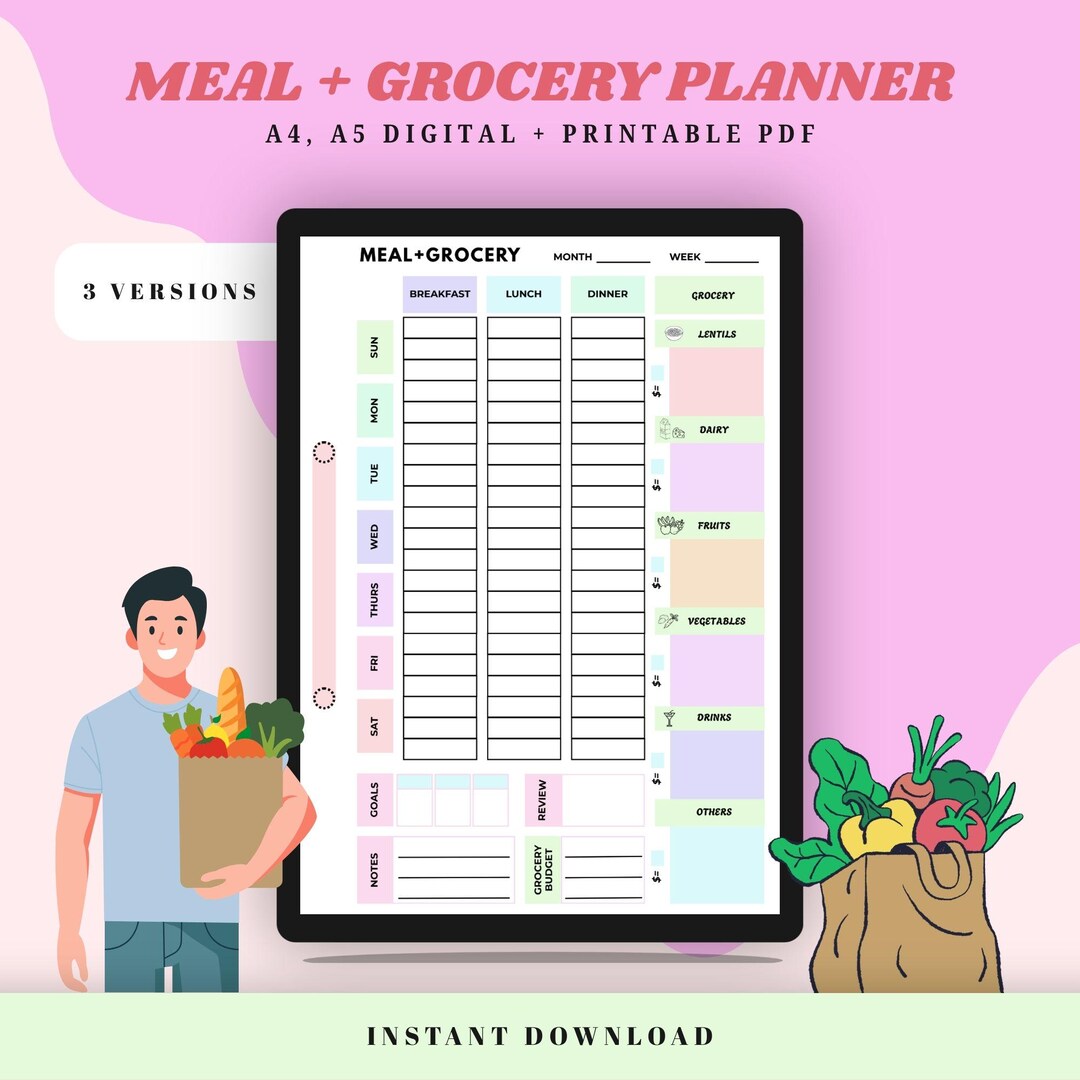 Weekly Meal Planner Printable | Meal Prep Planner with Grocery List ...