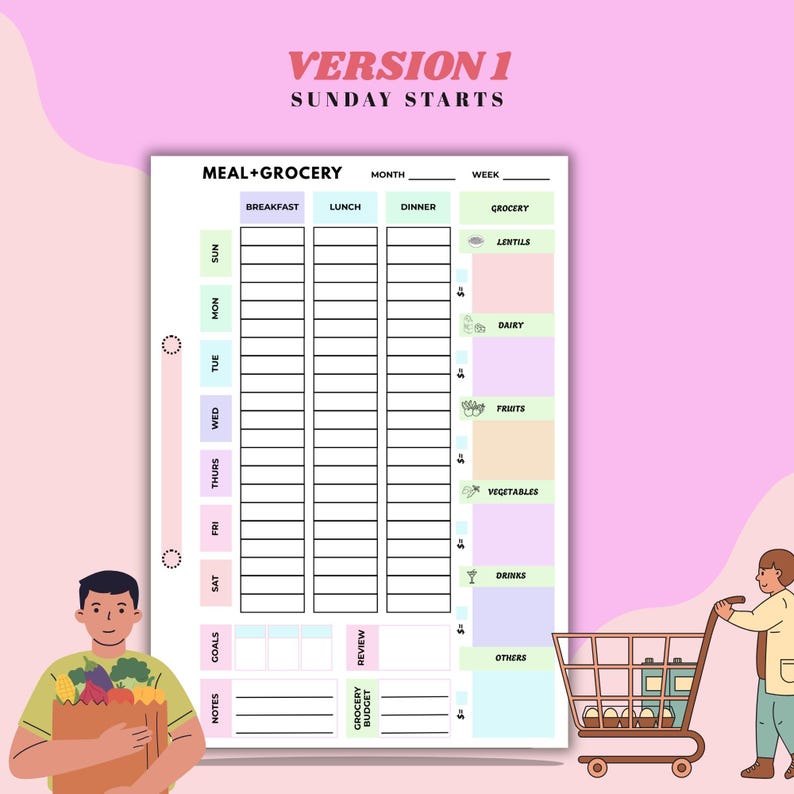 Weekly Meal Planner Printable | Meal Prep Planner with Grocery List ...