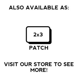 Pu&ograve; includere: Illustrazione in bianco e nero di una toppa con il testo "2x3 PATCH" su uno sfondo bianco. &Egrave; incluso anche il testo "ALSO AVAILABLE AS: VISIT OUR STORE TO SEE MORE!"