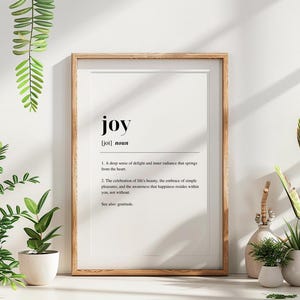 Joy Definition Digital Art Print – Inspirational Downloadable Wall Art – Minimalist Motivational Decor Poster for Home or Office