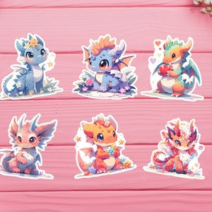 Adorable Kawaii Dragon Sticker Pack - Set of 6! Embrace fantasy with cute dragons on vinyl. Perfect for personalizing any surface!