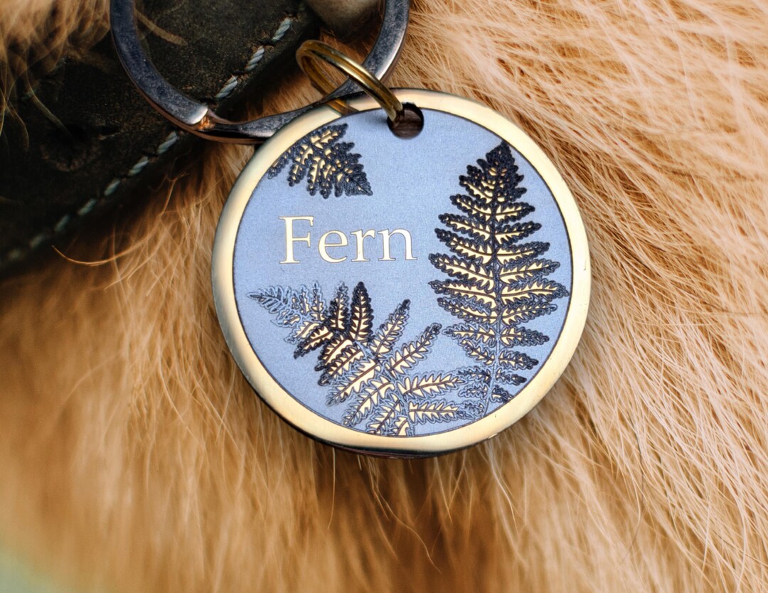 Botanical Fern Pet ID Tag: Engraved Stainless Steel Dog Cat Nature ...