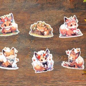 Lindo juego de pegatinas de zorro: abraza la adorablesidad con 6 pegatinas de zorro kawaii: ¡perfecto para los amantes de los zorros y los entusiastas de los animales del bosque!