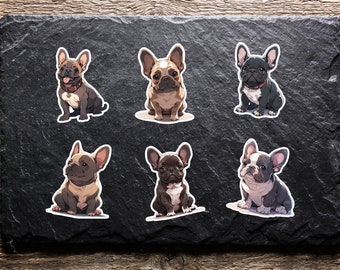 Cute French Bulldog Sticker Set - Aesthetic 6-Pack of Adorable Dog Breed Stickers, Perfect for Journals, Laptops, and More!