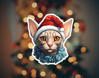 Cute Sphynx Cat Christmas Sticker: Perfect for Journals, Decor & Gifts.