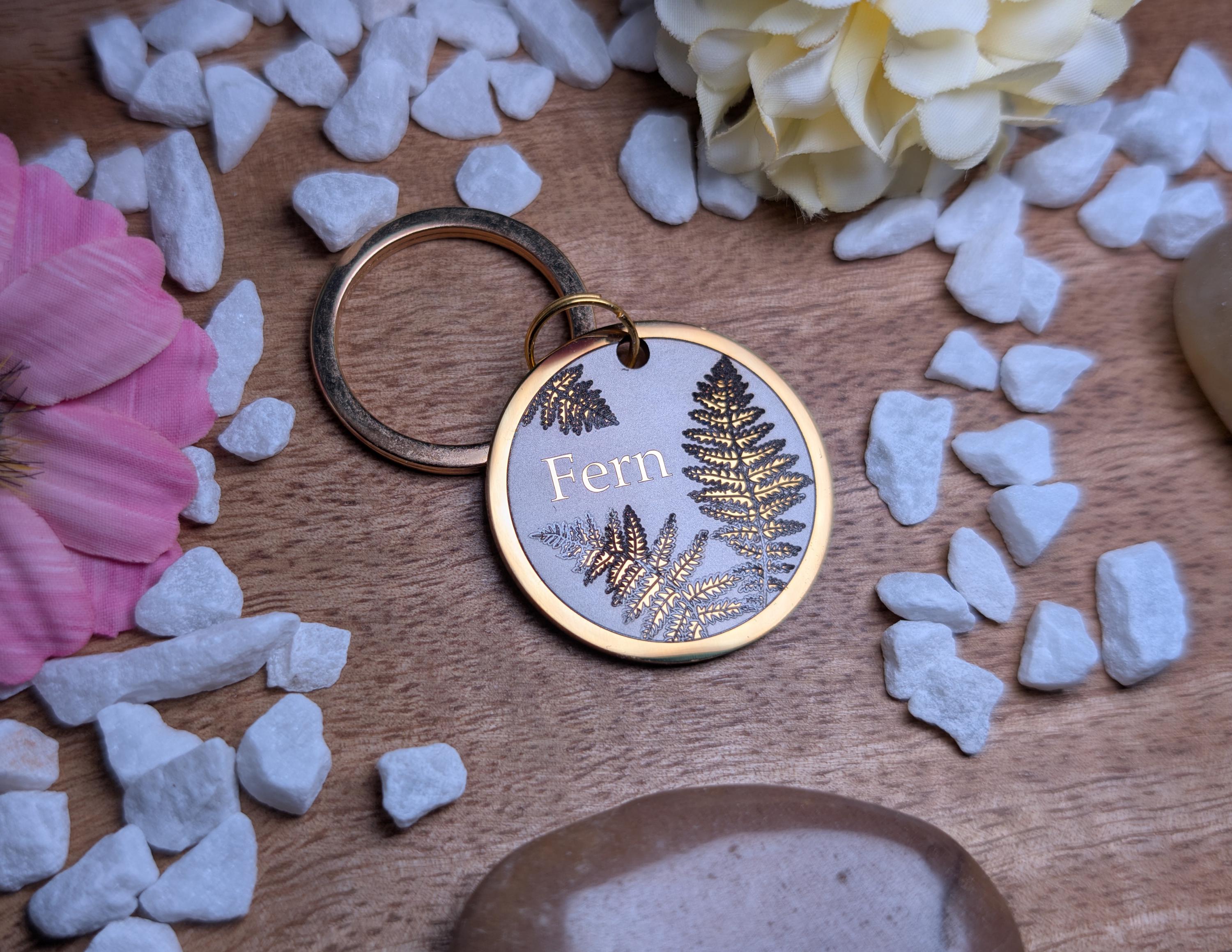 Botanical Fern Pet ID Tag: Engraved Stainless Steel Dog Cat Nature ...
