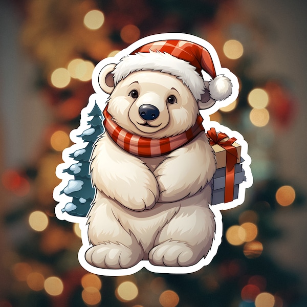 Cute Polar Bear Christmas Sticker: Perfect for Journals, Decor & Gifts.