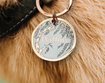 Elegant Willow Pet Name Tag: Personalized Silver, Gold, Rose Gold, Black ID for Dogs, Cats, Horses