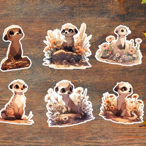 Cute Meerkat Sticker Set: 6 Adorable Meerkats for a Charming Touch of Savanna Whimsy! Perfect for Kawaii Animal Lovers!
