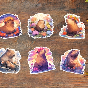 Cute Capybara Sticker Set: 6 Adorable Die-Cut Vinyl Stickers for a Kawaii Aesthetic - Perfect for Journals, Laptops, and More!