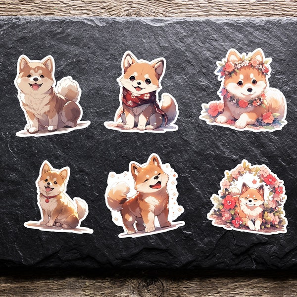 Ensemble d’autocollants Shiba Inu mignon - Esthétique 6-Pack d’adorables autocollants de race de chien, parfaits pour les journaux, les ordinateurs portables et plus encore !
