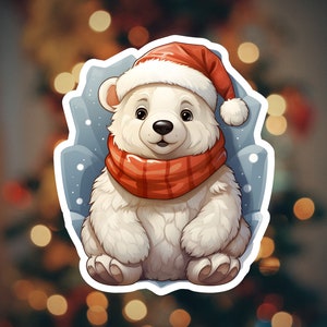 Cute Polar Bear Christmas Sticker: Perfect for Journals, Decor & Gifts.