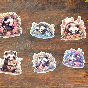 Cute Badger Sticker Set: 6 Kawaii Badger Illustrations, Vinyl Pack with Holographic Touch | Perfect for Animal Lovers!