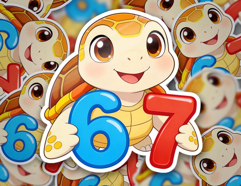 6 7 Meme Sticker, Cute Turtle Six Seven Vinyl Decal, Baby Sea Turtle ...