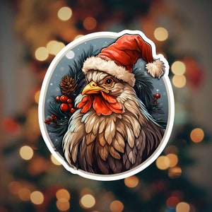 Autocollants de Noël en forme de poulet mignon : parfaits pour les journaux, la décoration et les cadeaux.