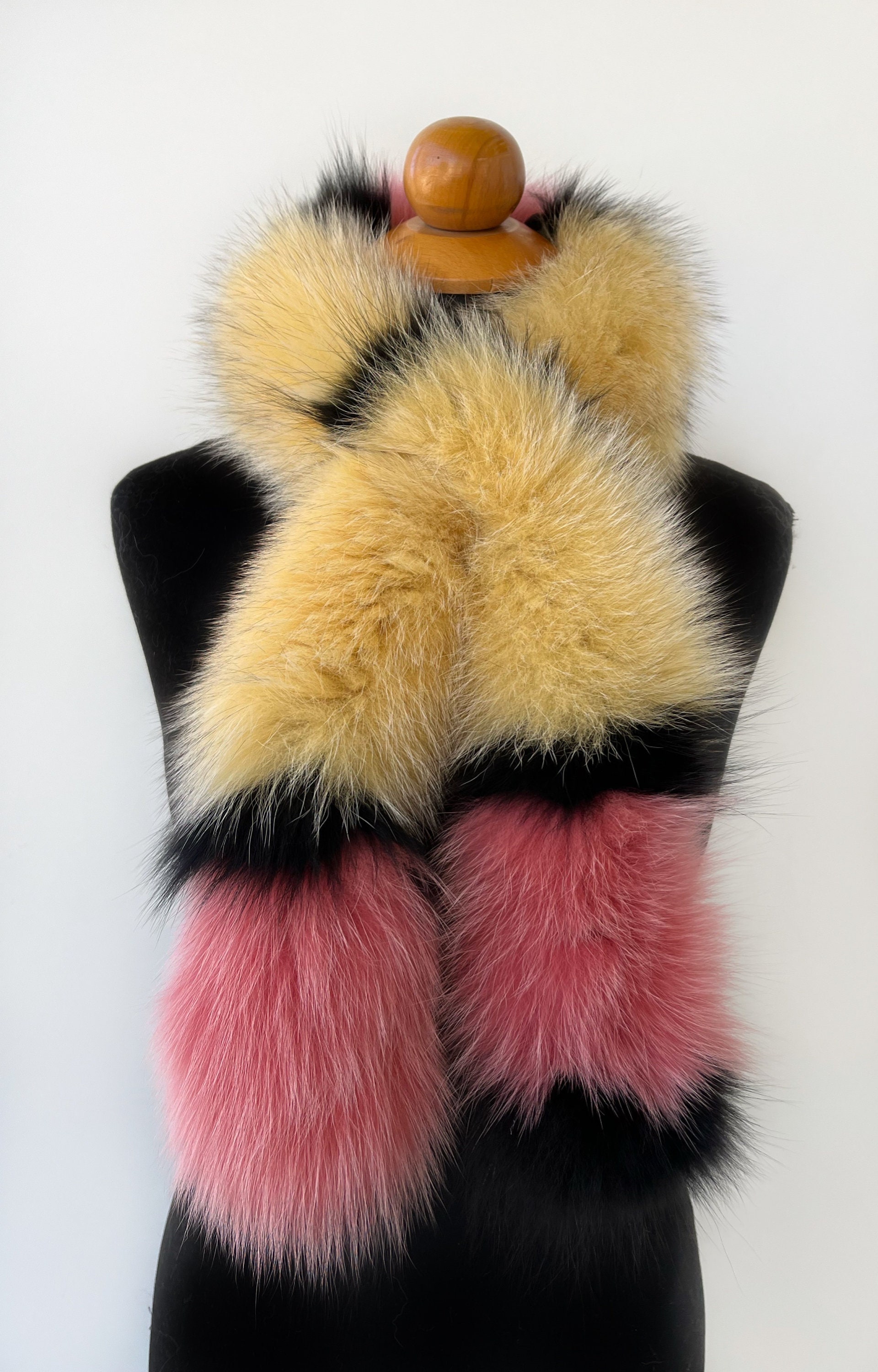 Écharpe d'hiver de luxe en fourrure de renard jaune rose, écharpe