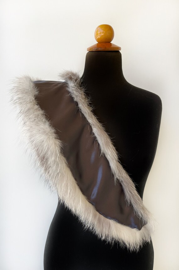 Étole / Col En Fourrure Renard Noir - Doublure Satin Noir - Neuf Sans étiquette