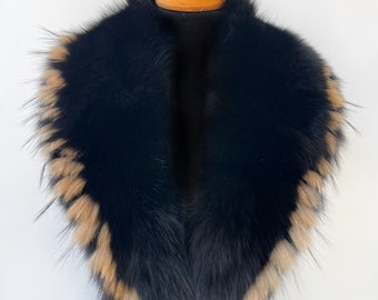 Black Detachable Fox Fur Collar For Coat, Winter Luxury Fur Scarf, Fur Accessory Gift For Women, Men's Black Fur Scarf Collar, Black Fur