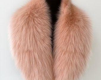 Pink Luxury Detachable Fox Fur Collar, Women's Fur Collar Scarf For Coat, Light Pink Fox Fur Scarf, Pink Fur Accessory, Bridal Fur Stole