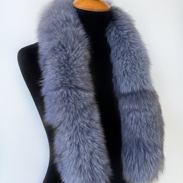 Detachable fur for jacket in gray color, Gray fur trim for hood, Real fox fur trim for jacket hood, Fox fur stripe for jacket in gray color,