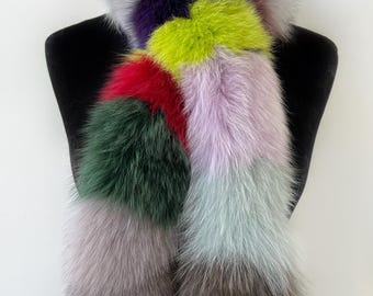 Multicolor Real Fox Fur Scarf, Luxury Fox Winter Fur Scarf, Fur Scarf For Winter Coat, Men&#39;s Multicolor Fur Scarf, Women&#39;s Luxury Fur Scarf
