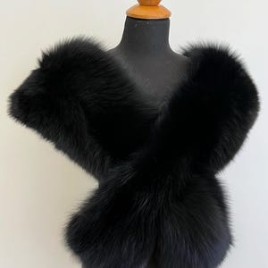 Black Luxury Fox Fur Stole Bolero, Black Fur Stole, Black Fur Bolero, Black Fur Wrap, Black Fox Fur Bolero Stole For Special Occasion