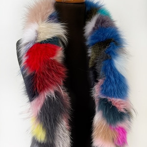 Multicolor Fox Fur Hood Trim, Real Fox Fur Hood Stripe, Multicolor Fur Trim For Hood, Fur For Jacket Hood, Luxury Fur Hood Stripe,