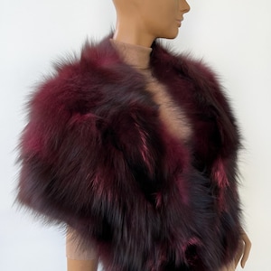 Real luxury fox fur stole burgundy color fox fur bolero, Real fox fur shawl wrap, Burgundy fur etole, Luxury fox fur accessory, Burgundy fur