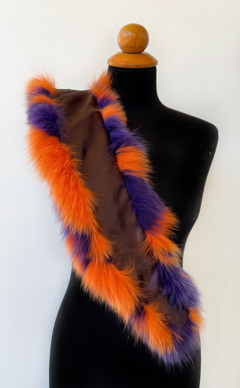 Luxury Detachable Orange Purple Fox Fur Collar For Winter Coat, Luxury Real Fur Multicolor Fox Fur Collar For Womens Mens Winter Coat Jacket zdjęcie 4
