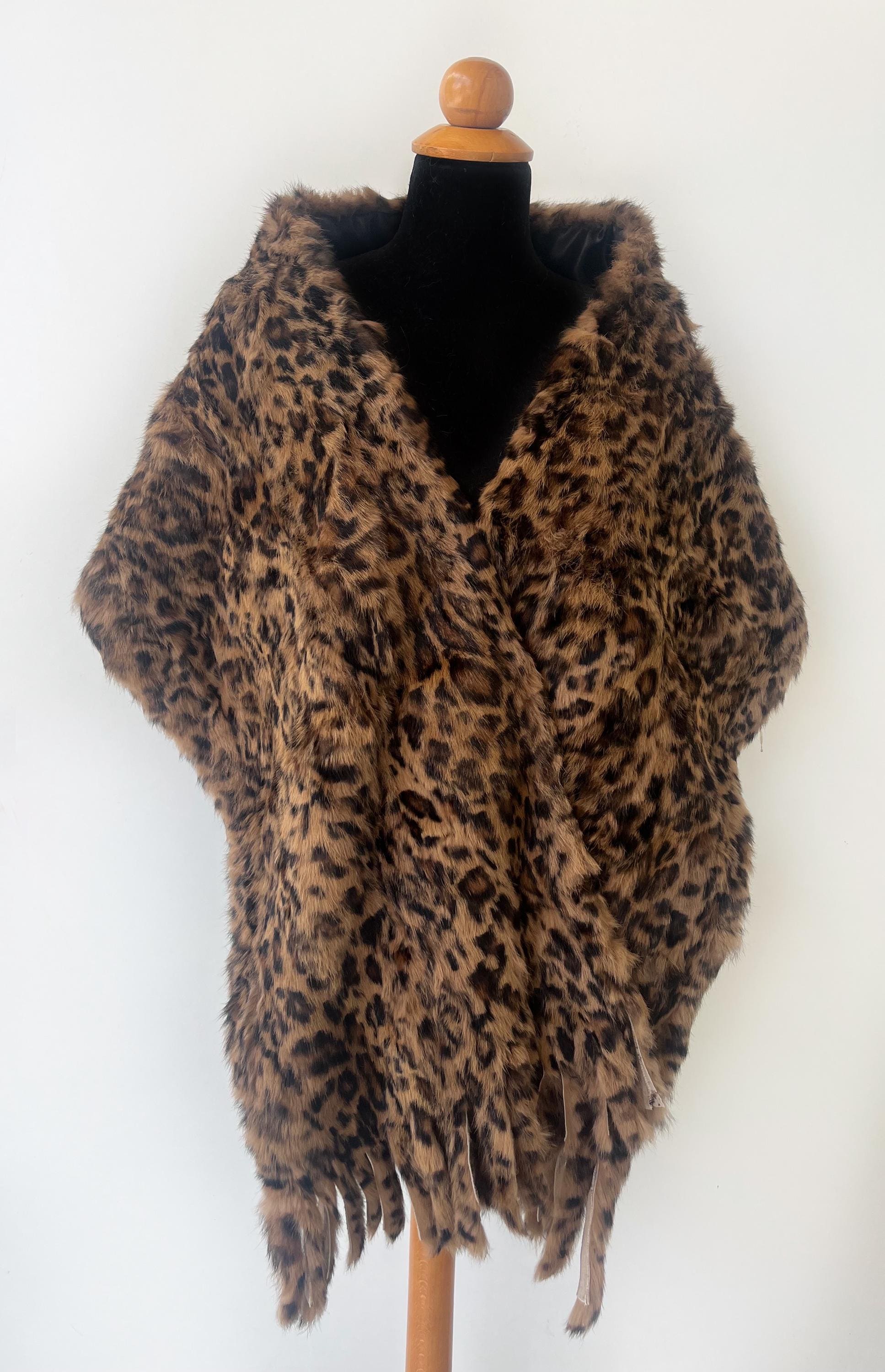 小物 leopard pattern wrinkle stole Vintage Faux Fur Leopard Print Stole - Long and Warm - Scarf