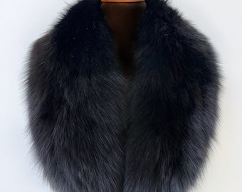 Black Detachable Fox Fur Collar For Coat, Winter Luxury Fur Scarf, Fur Accessory Gift For Women, Men&#39;s Black Fur Scarf Collar, Black Fur