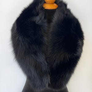 Black Detachable Fox Fur Collar For Coat, Winter Luxury Fur Scarf, Fur Accessory Gift For Women, Men&#39;s Black Fur Scarf Collar, Black Fur