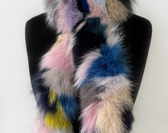 Multicolor Real Fox Fur Scarf, Luxury Fox Winter Fur Scarf, Fur Scarf For Winter Coat, Men&#39;s Multicolor Fur Scarf, Women&#39;s Luxury Fur Scarf