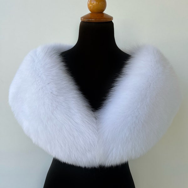 White Luxury Fox Fur Stole Bolero Collar, Wedding Fur Stole, Wedding Fur Bolero, Wedding Fur Wrap, Bridal Fox Fur Bolero, Bridal Fur Stole