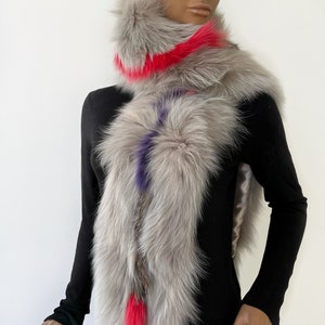 Big Gray Red Blue Fox Fur Stole Boa Shawl Wrap Scarf, Big Luxury Fox Fur Scarf Stole Wrap, Fox Fur Stole Wrap, Luxury Gray Fox Fur Scarf