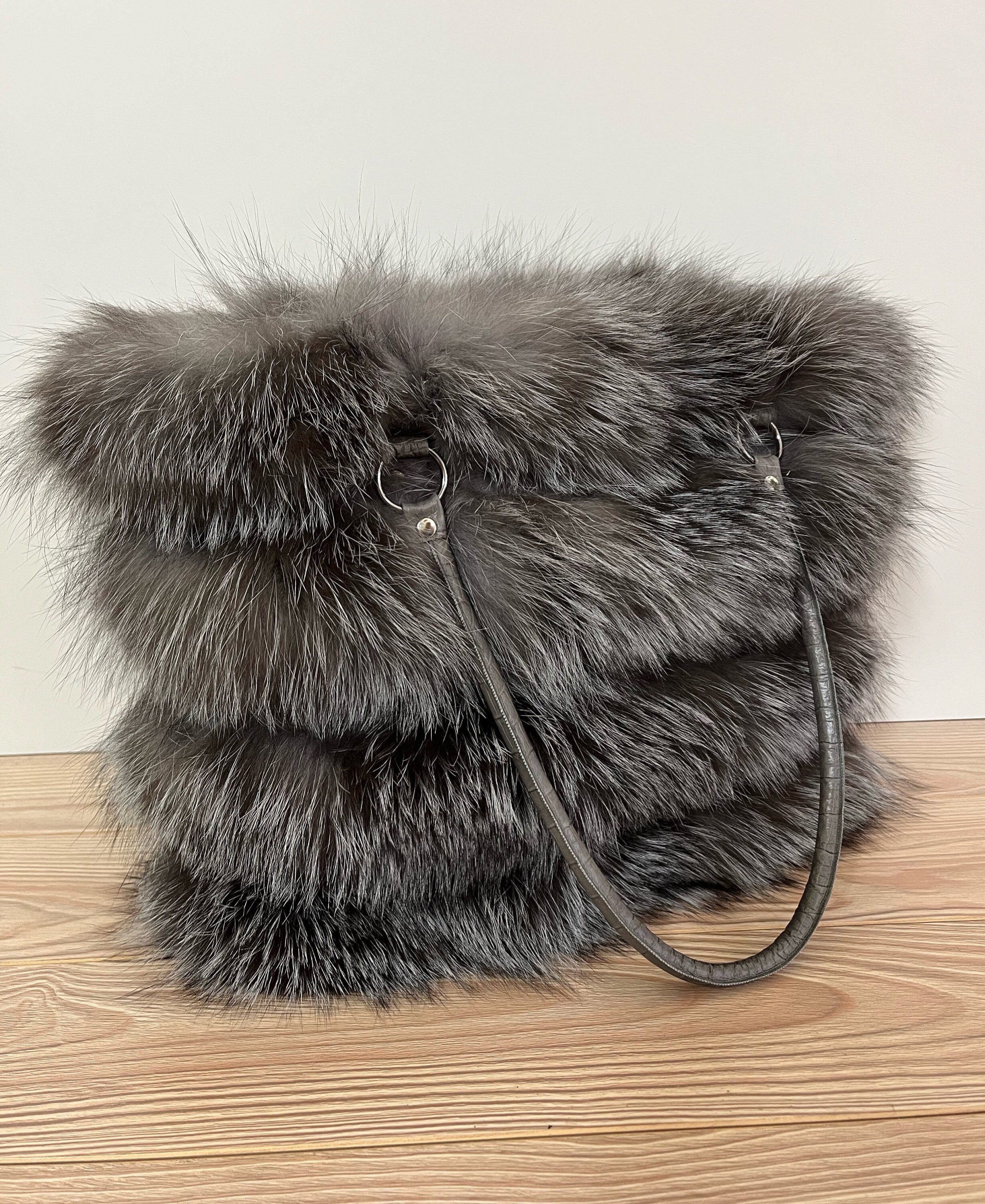 Grey fur clutch bag clearance