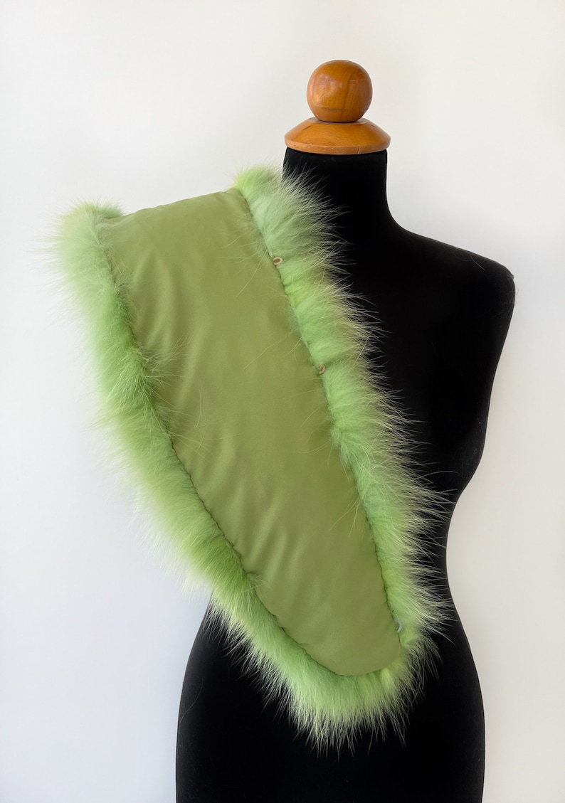 Écharpe verte amovible avec col en fourrure de renard, col fourrure pour manteau homme, écharpe en fourrure de renard véritable, accessoire en fourrure, écharpe verte avec col en fourrure image 4